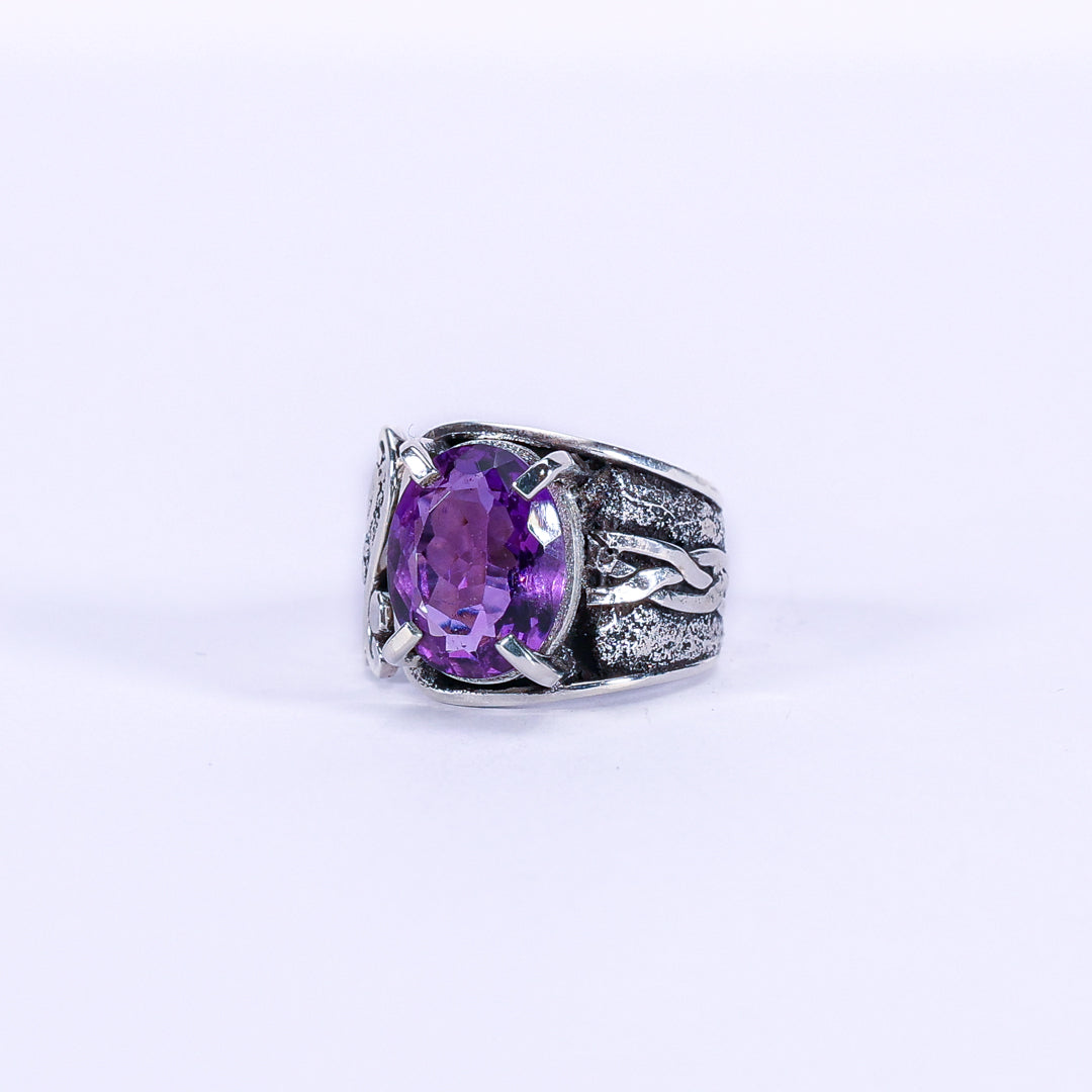 Amethyst and silver ring - Drapeau