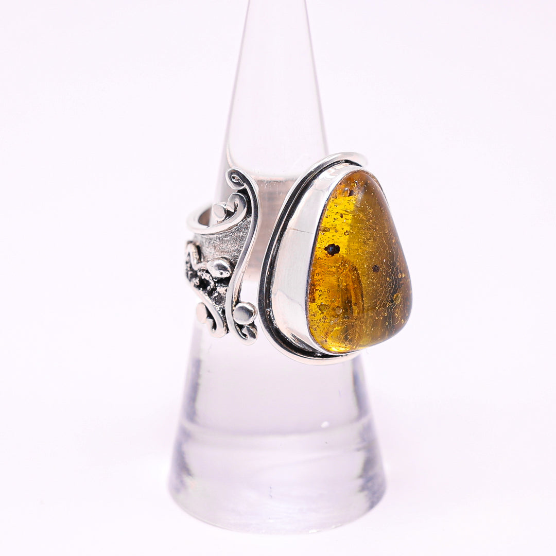 Amber and silver ring - Yara