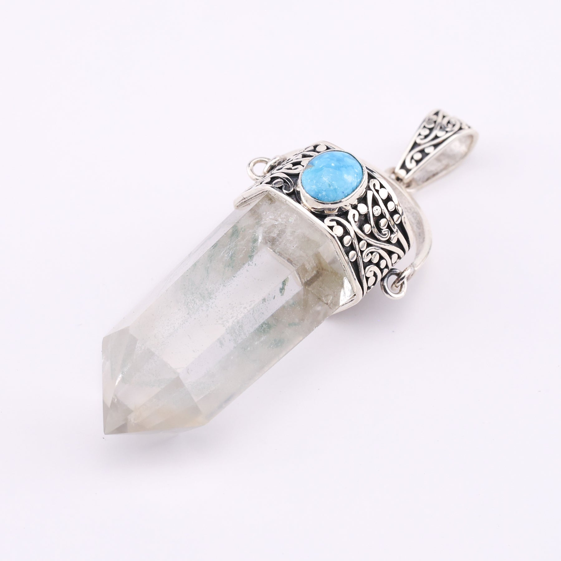 Colgante de plata, damburita, turquesa y ámbar rojo - Eddison