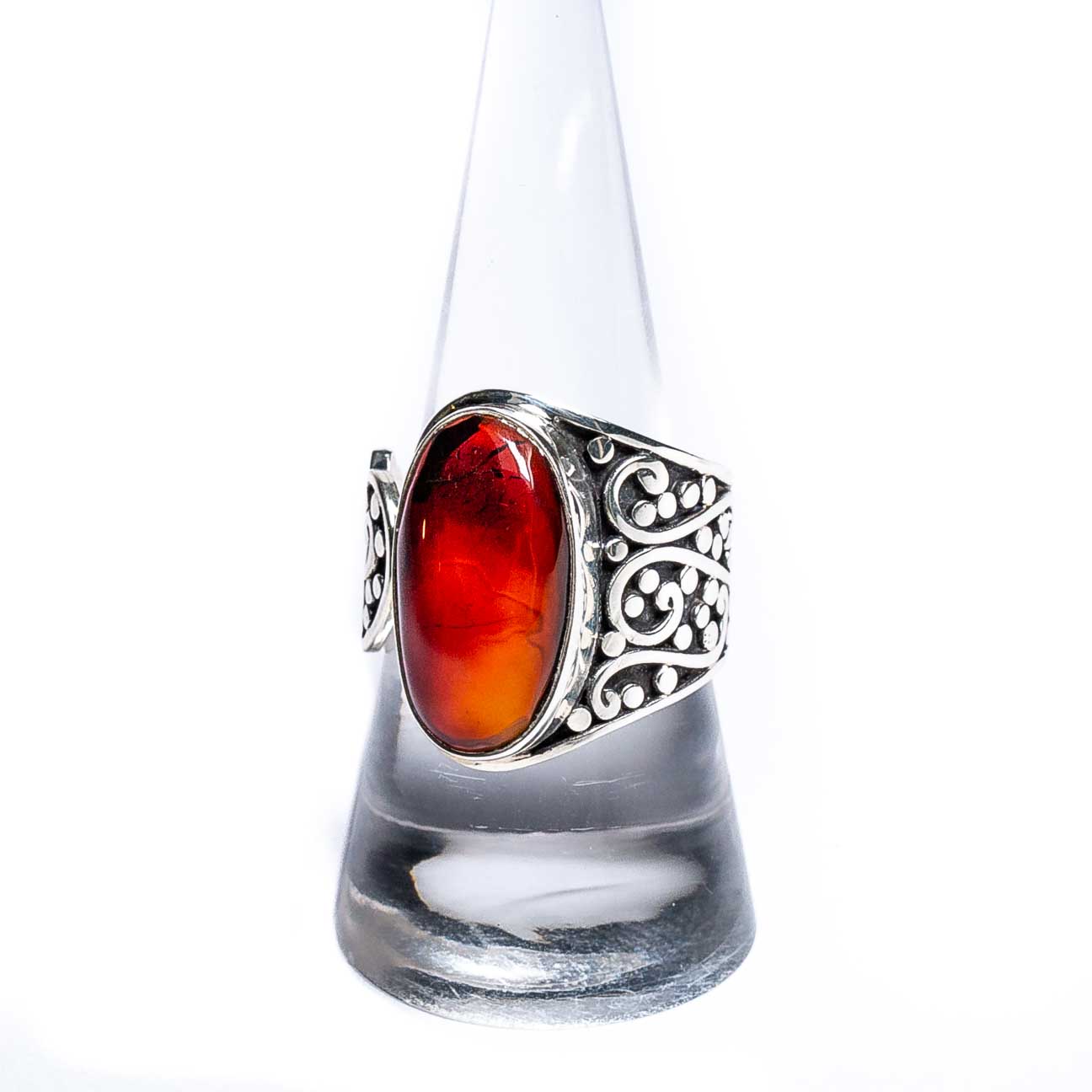 Cognac amber and silver ring - noteworthy