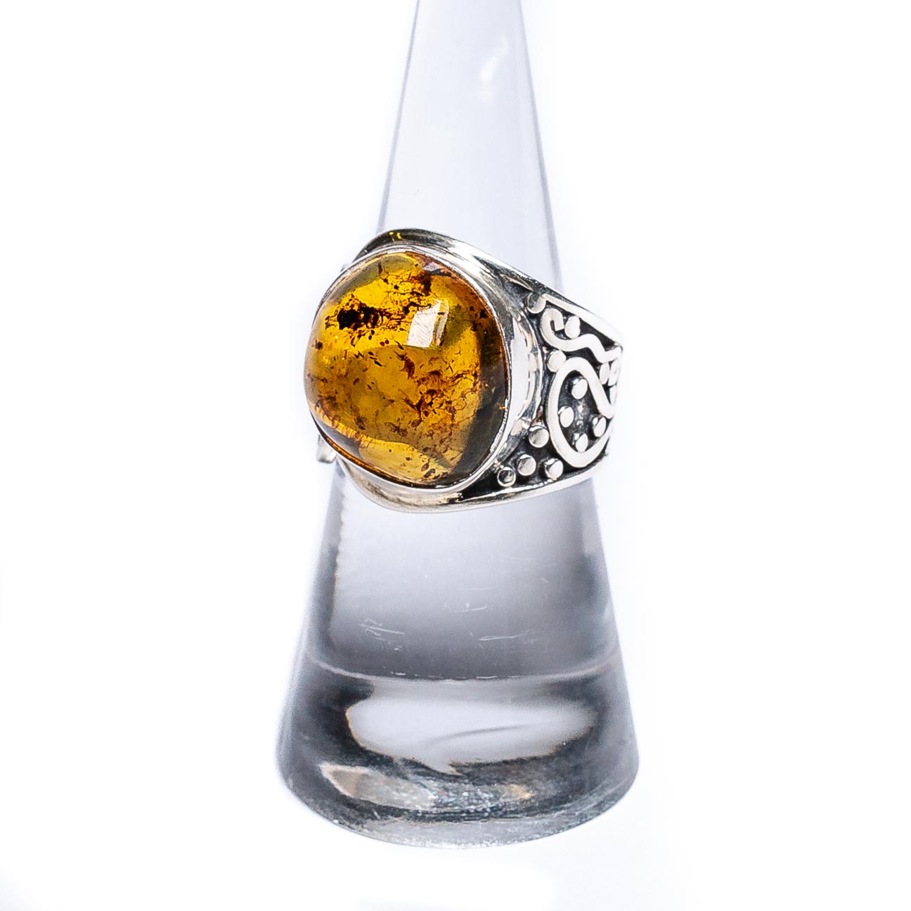Silver and yellow amber ring - bouncy