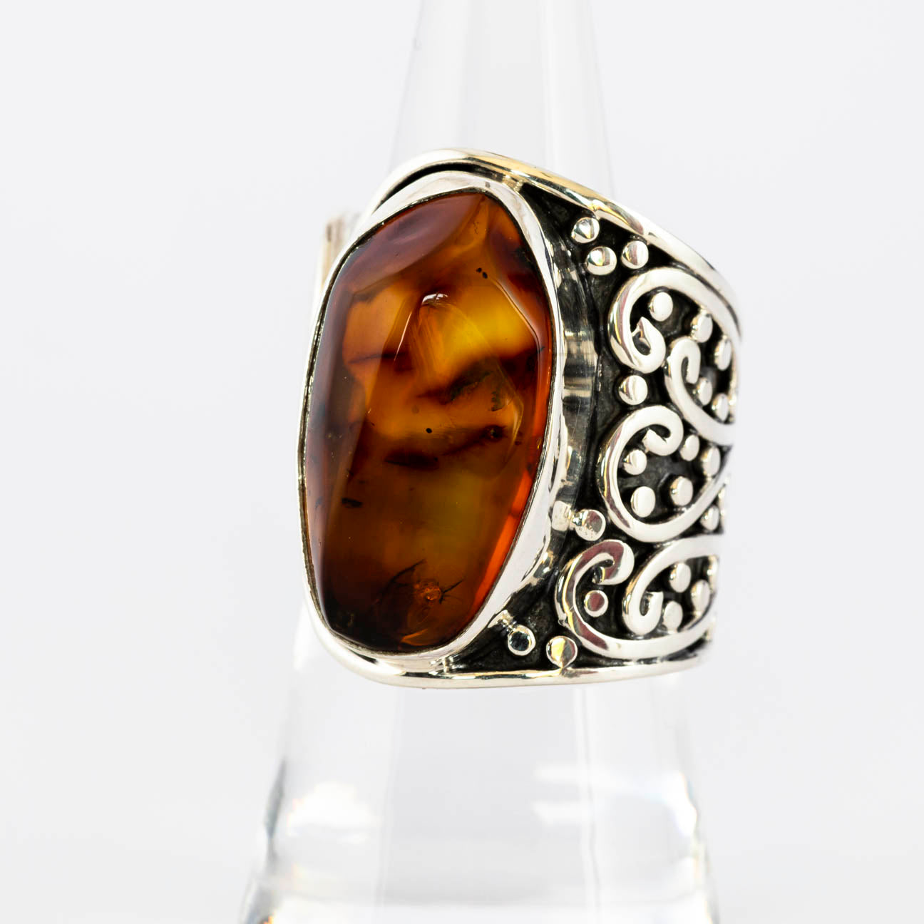 Red amber and silver ring - Jéek