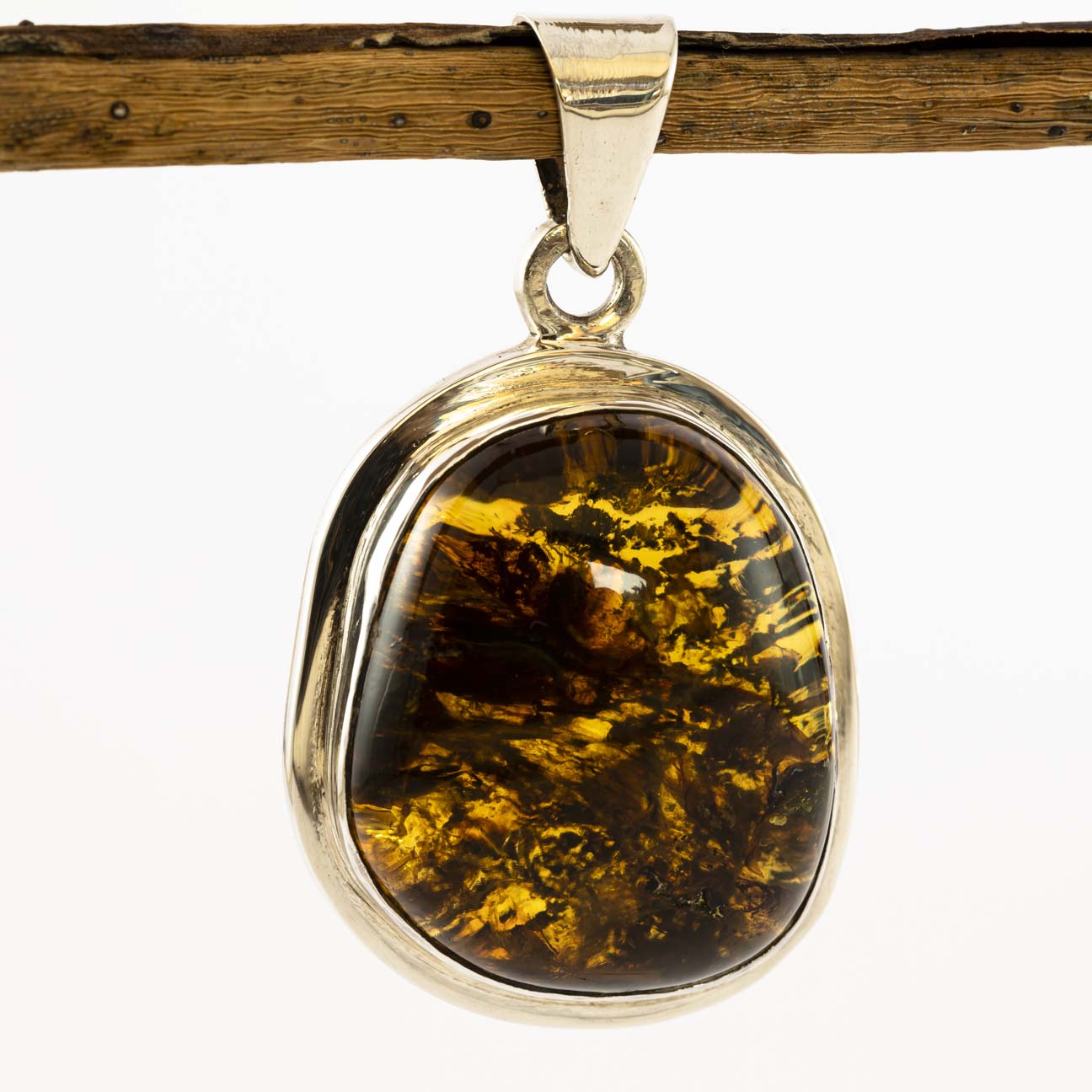 Yellow amber and silver pendant - Chaanpal